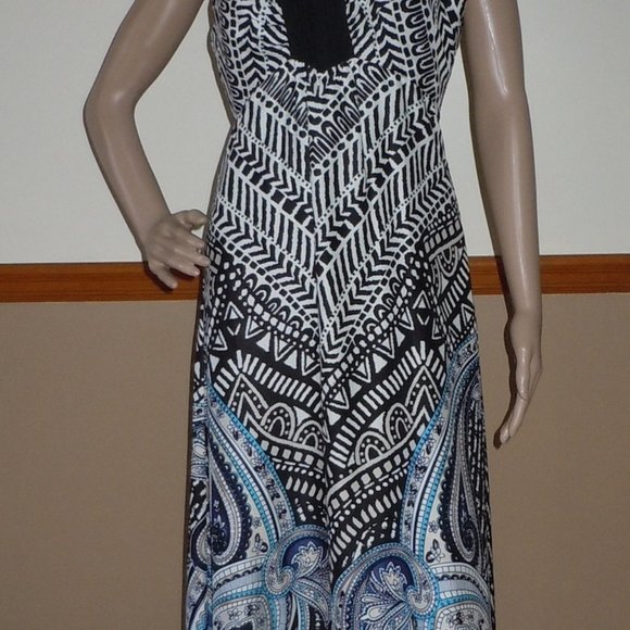 White House Black Market Sleeveless V-Neck Tribal Print HiLo Dress Sz 2 EUC $170 - Picture 3 of 14
